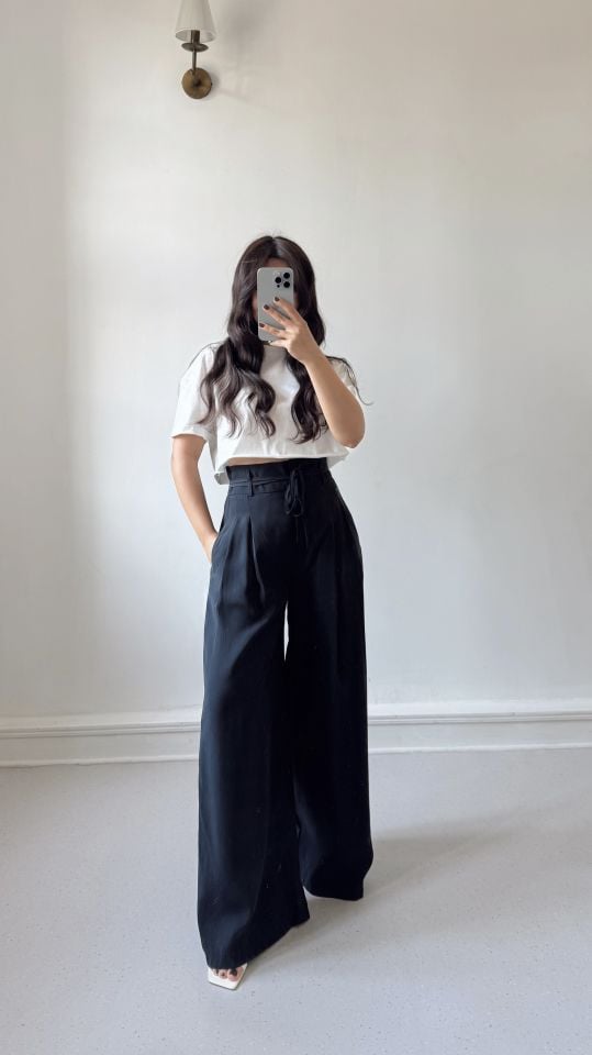 Çift Pile Tencel Pantolon Siyah