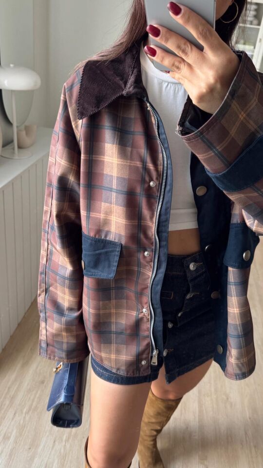 Kadife Yaka Ekose Ceket