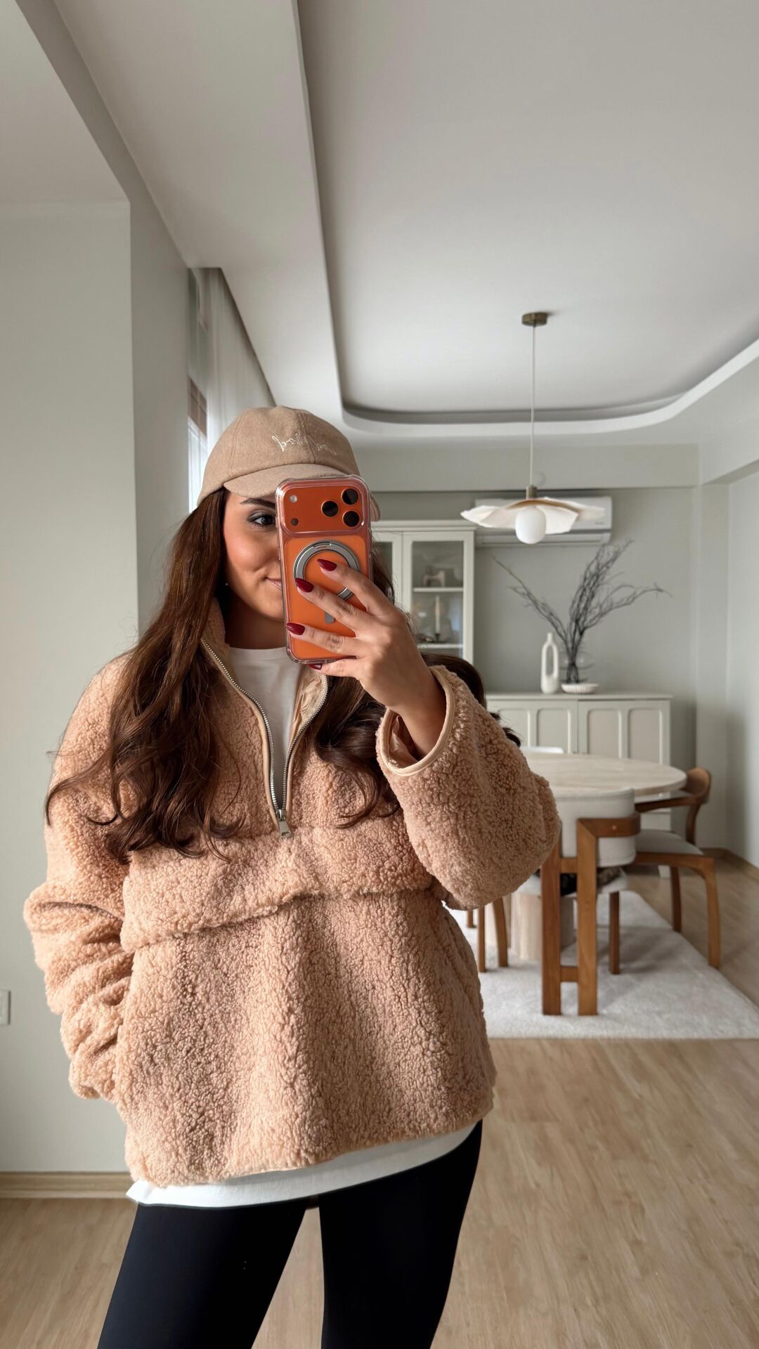 Fermuarlı Peluş Sweat Camel
