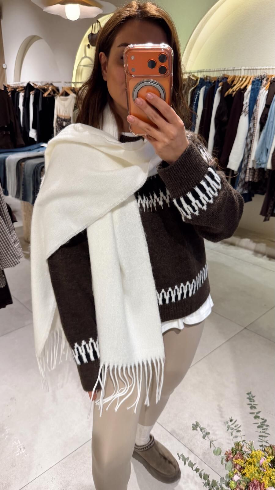 İnce Püskül Şal Beyaz