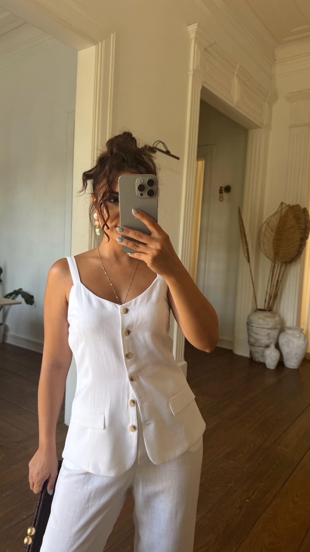 Süs Cep Düğmeli Bluz Ekru