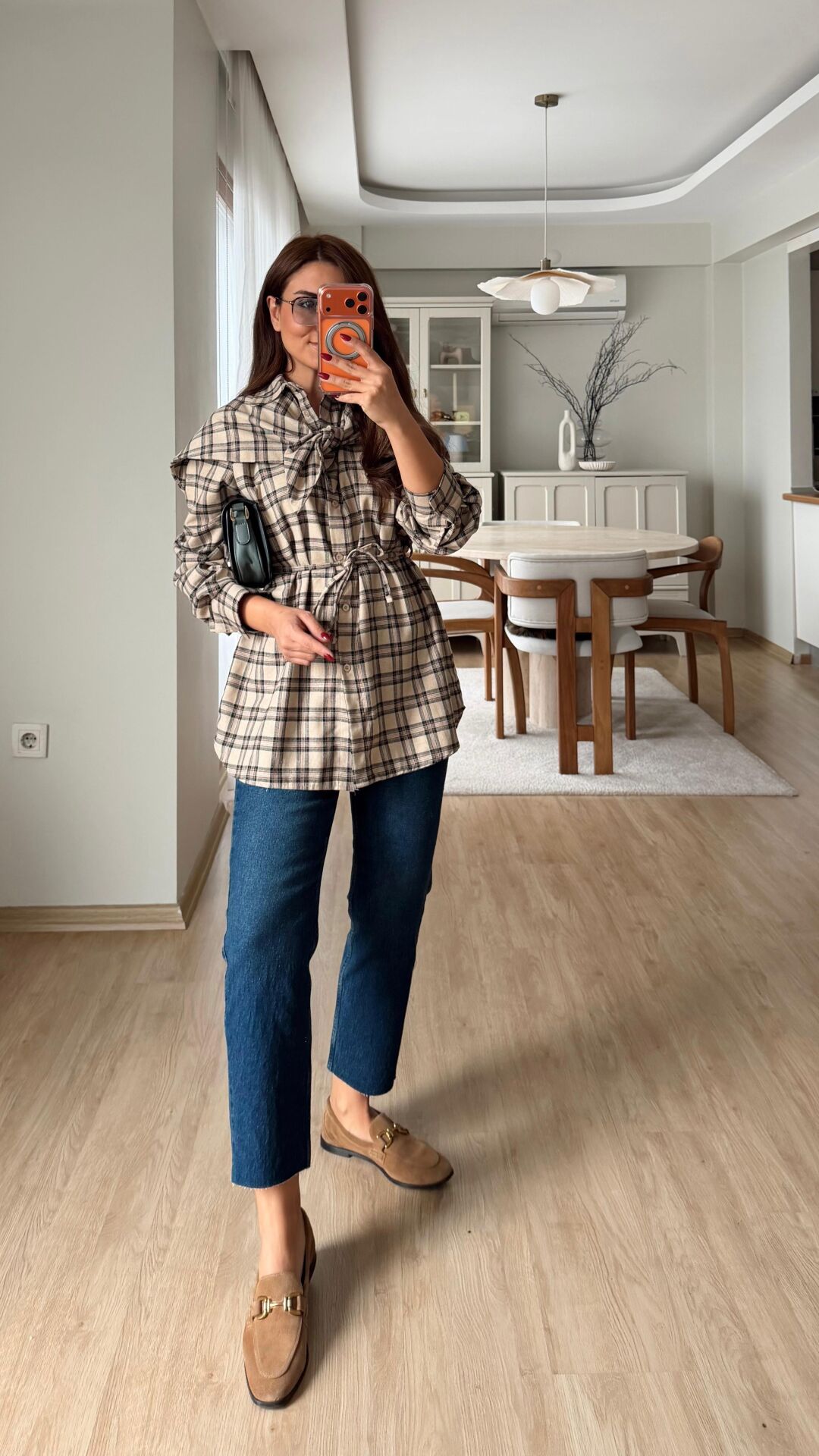 Bej Ekose Tunik Gömlek