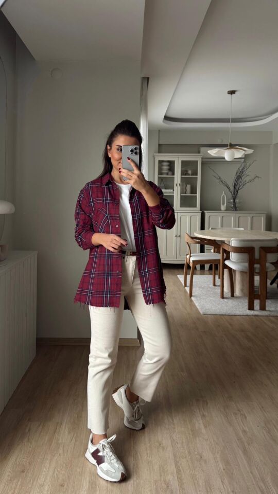 Bordo Laci Ekose Gömlek