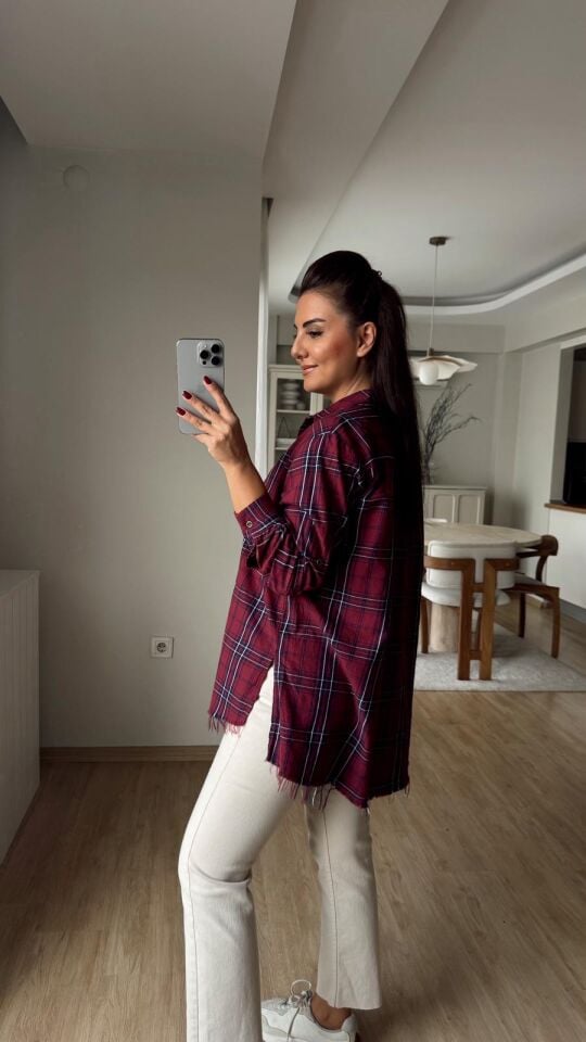 Bordo Laci Ekose Gömlek