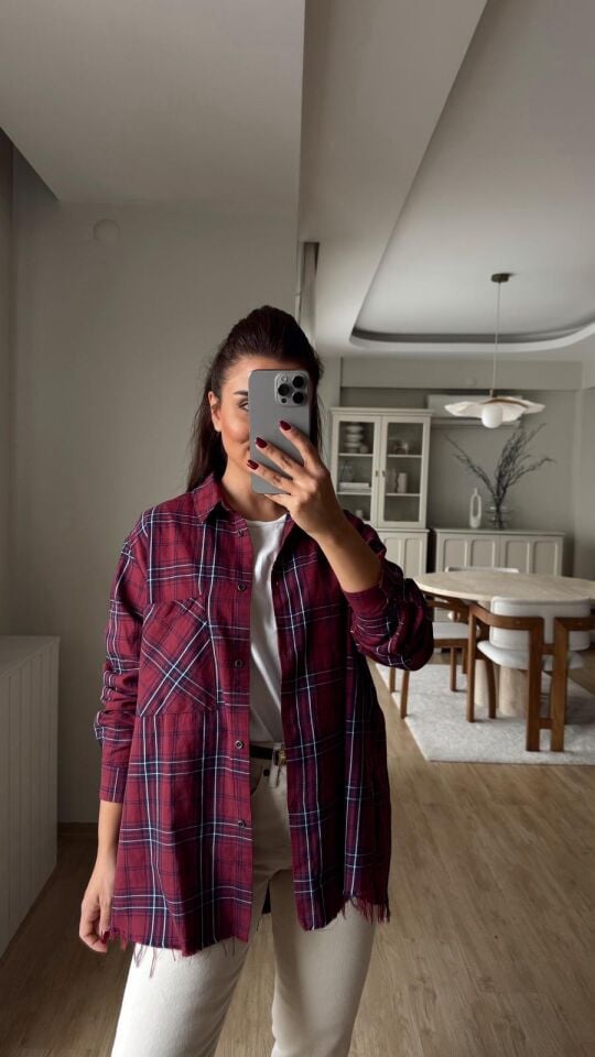 Bordo Laci Ekose Gömlek