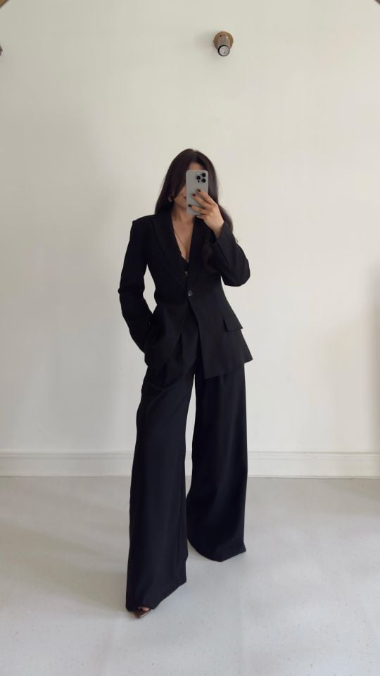 Tek Düğme Blazer Takım Siyah