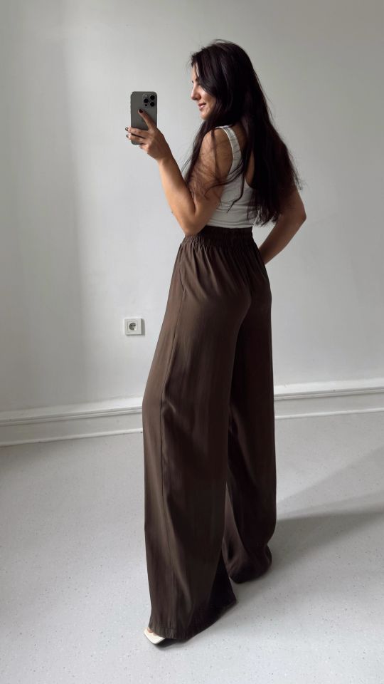 Bağcıklı Tencel Pantolon Kahve