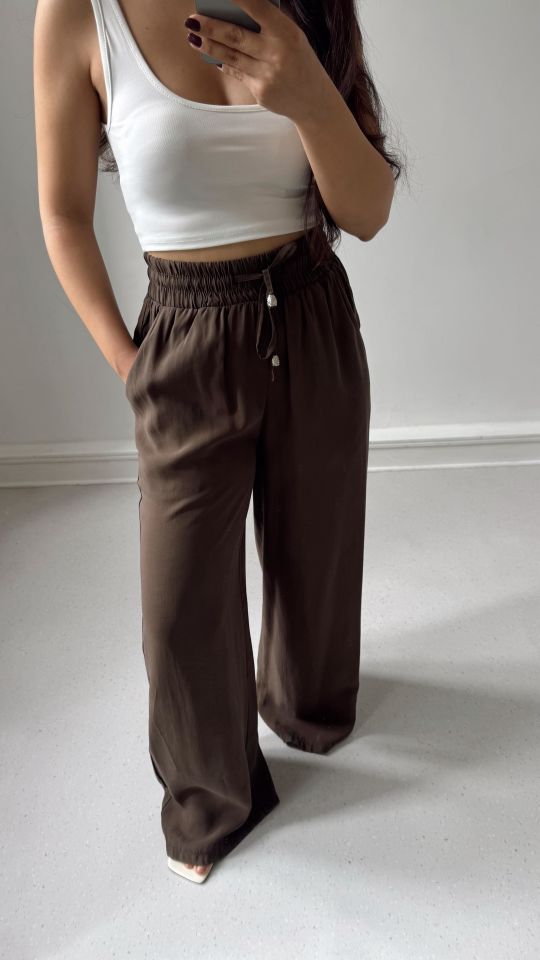 Bağcıklı Tencel Pantolon Kahve