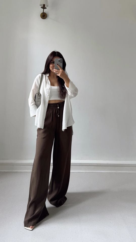 Bağcıklı Tencel Pantolon Kahve