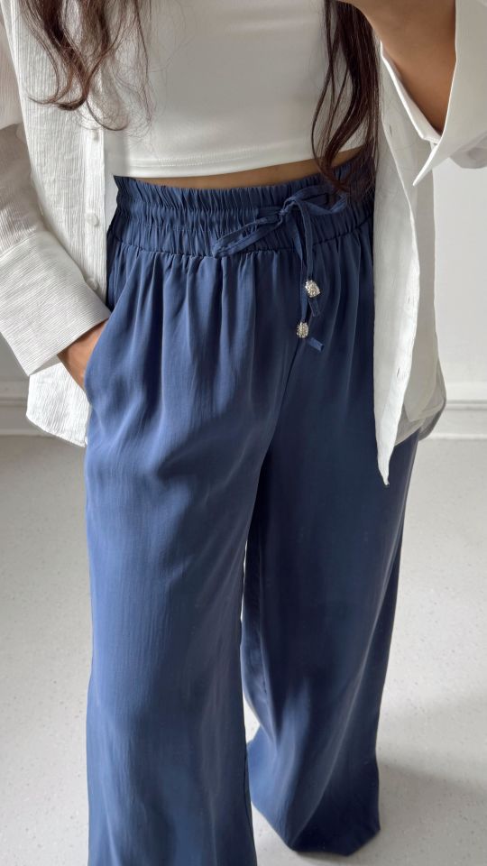 Bağcıklı Tencel Pantolon İndigo