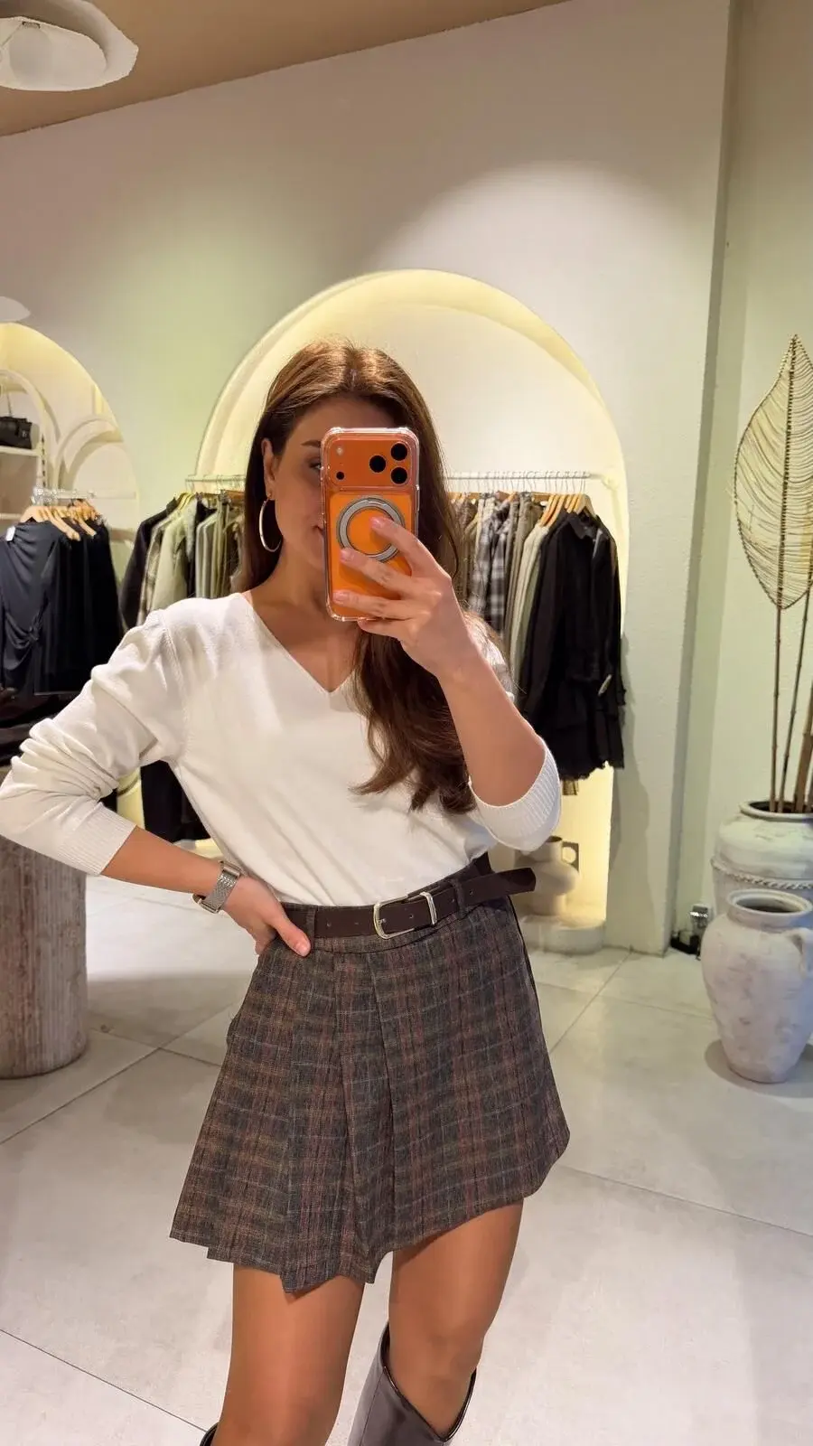 V Yaka Triko Bluz Ekru