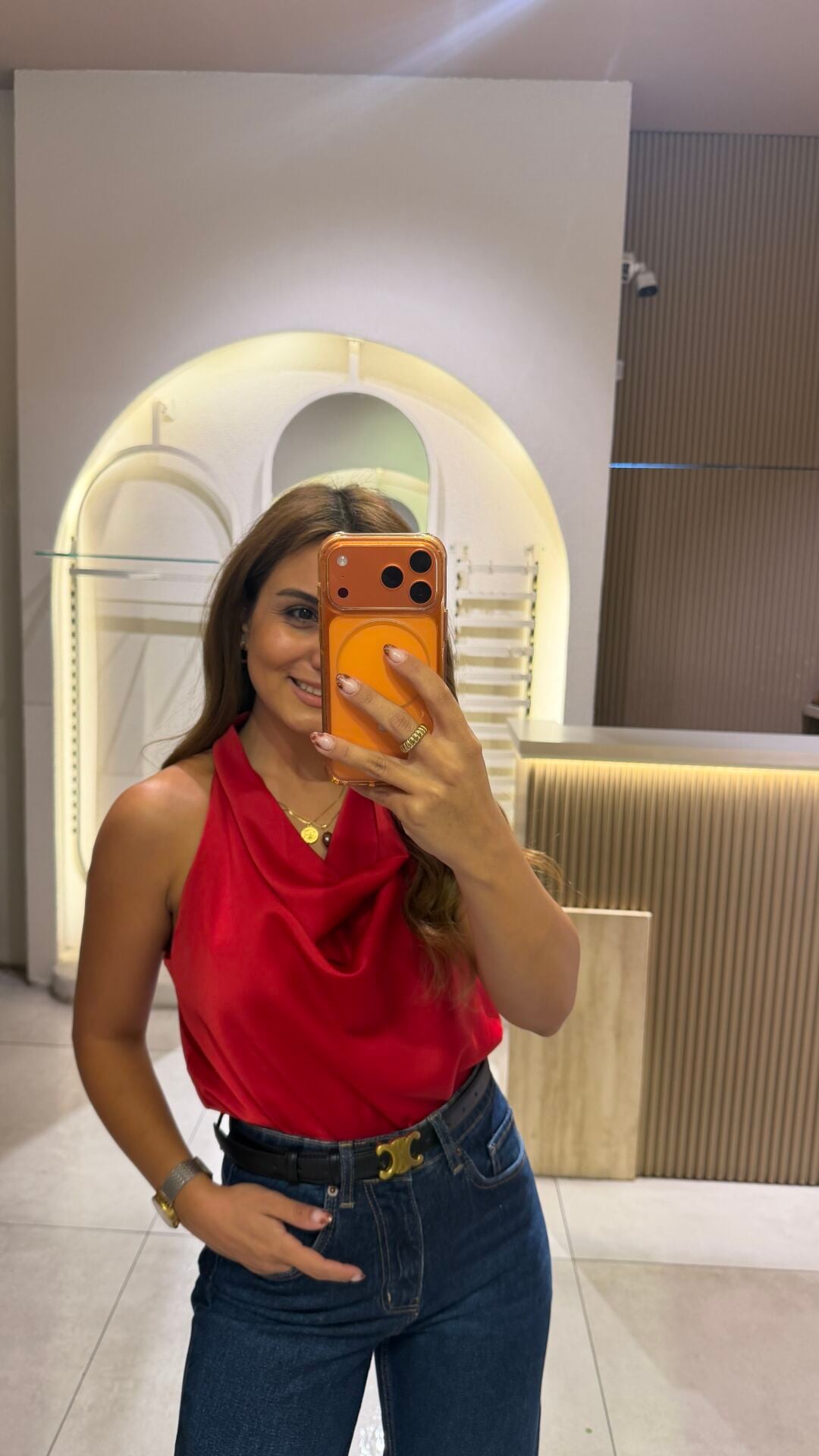 Saten Degaje Kırmızı Bluz