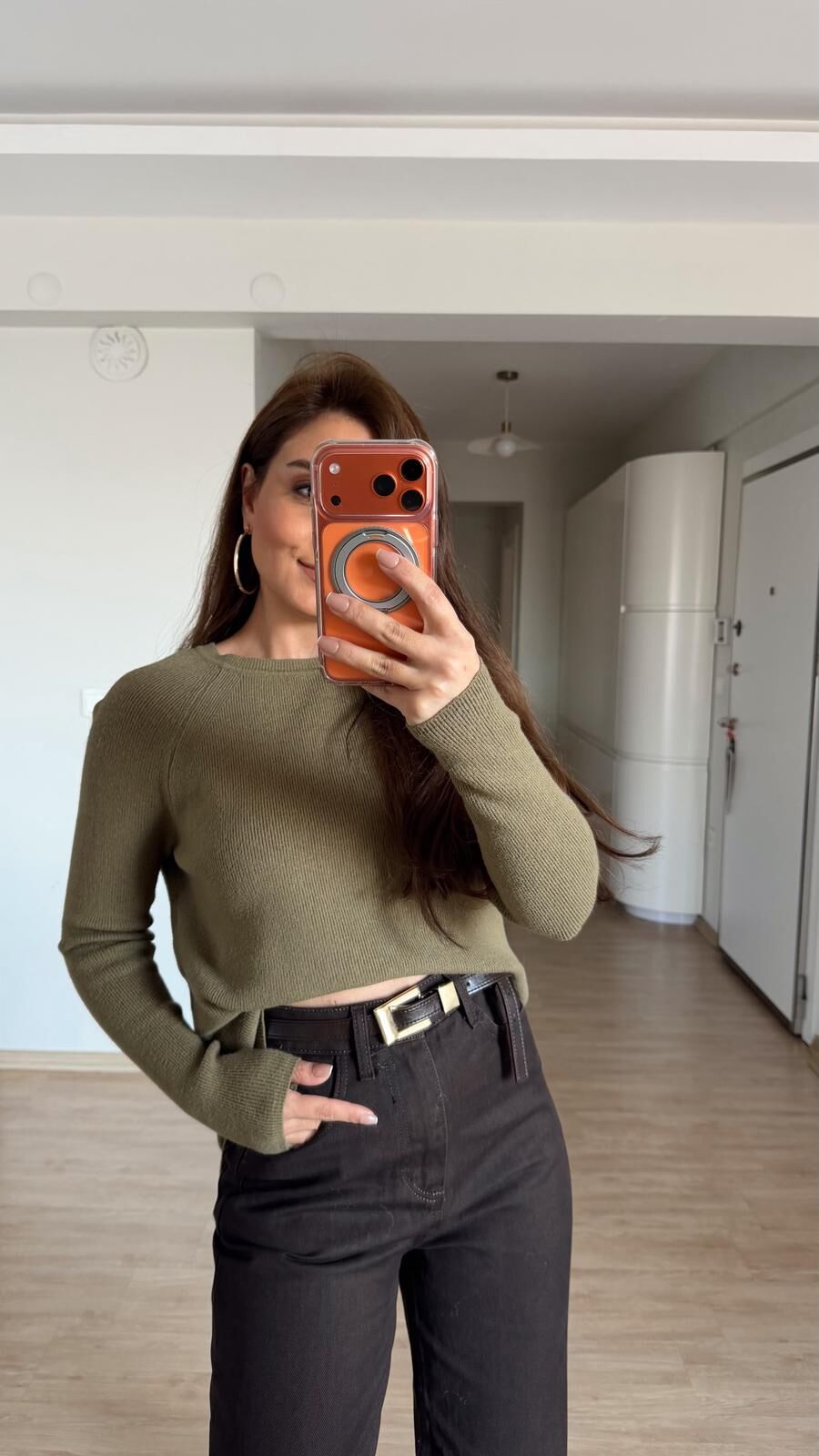 Yırtmaçlı Triko Kazak Haki