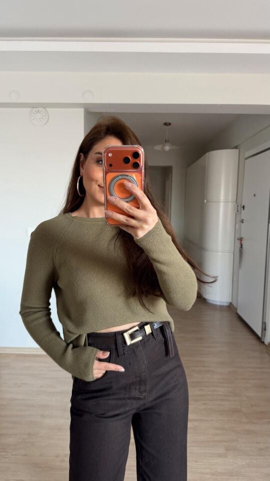 Yırtmaçlı Triko Kazak Haki