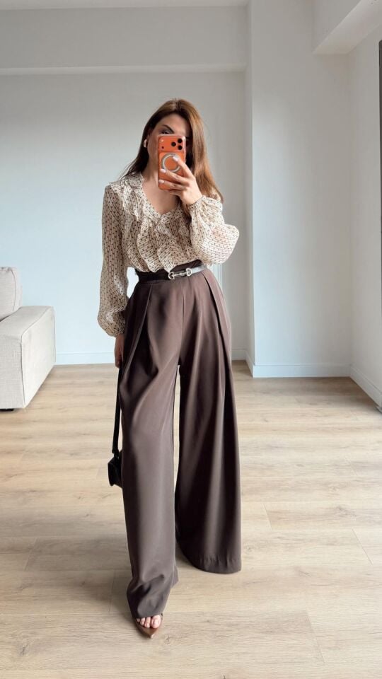 Geniş Paça Kahve Pantolon