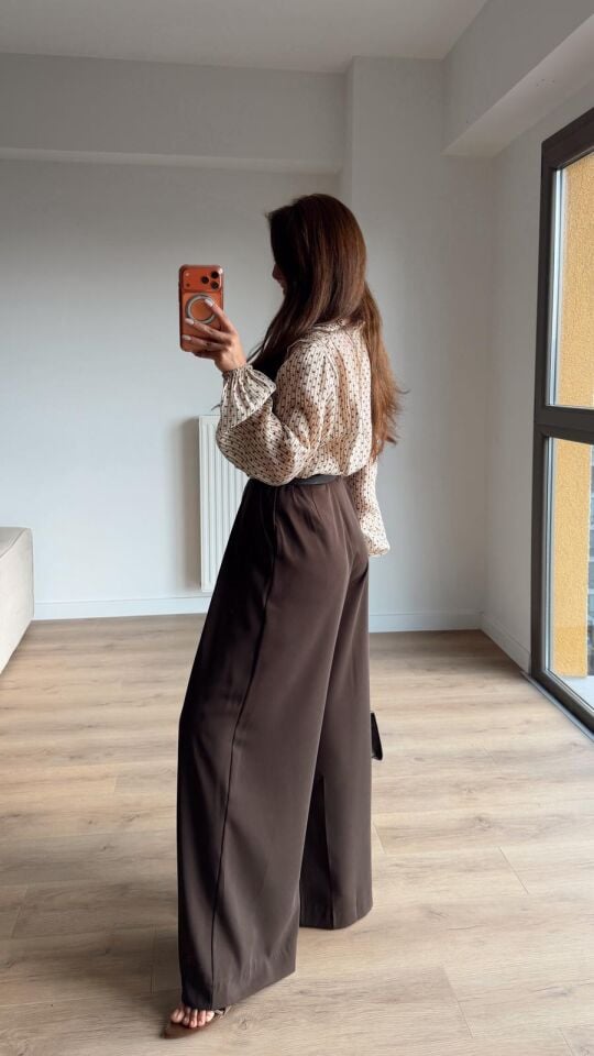 Geniş Paça Kahve Pantolon