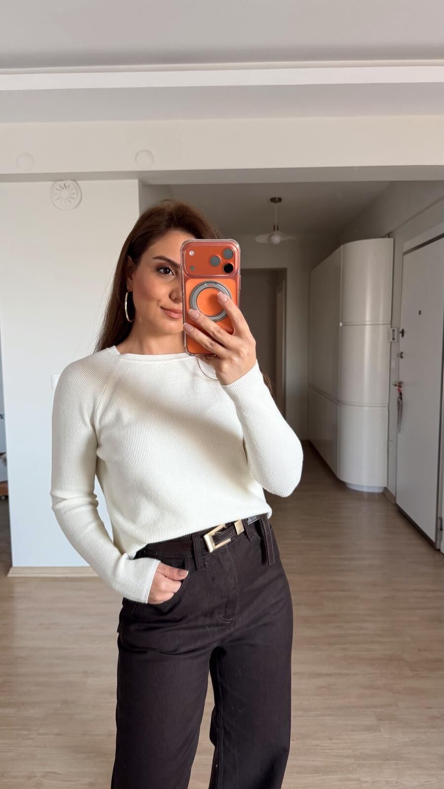 Yırtmaçlı Triko Kazak Ekru