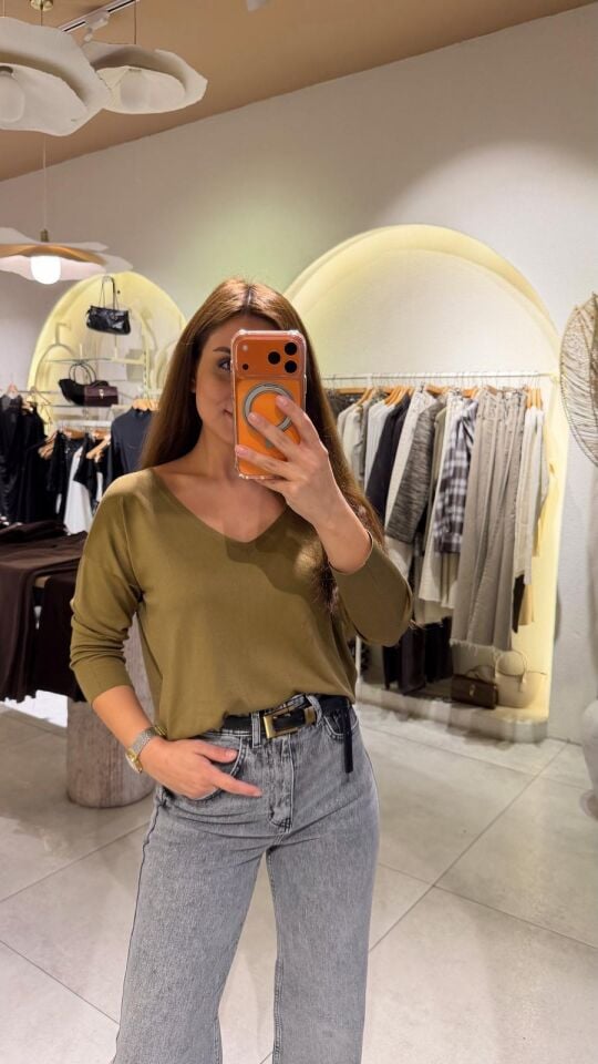 Dirsek Kol Triko Haki