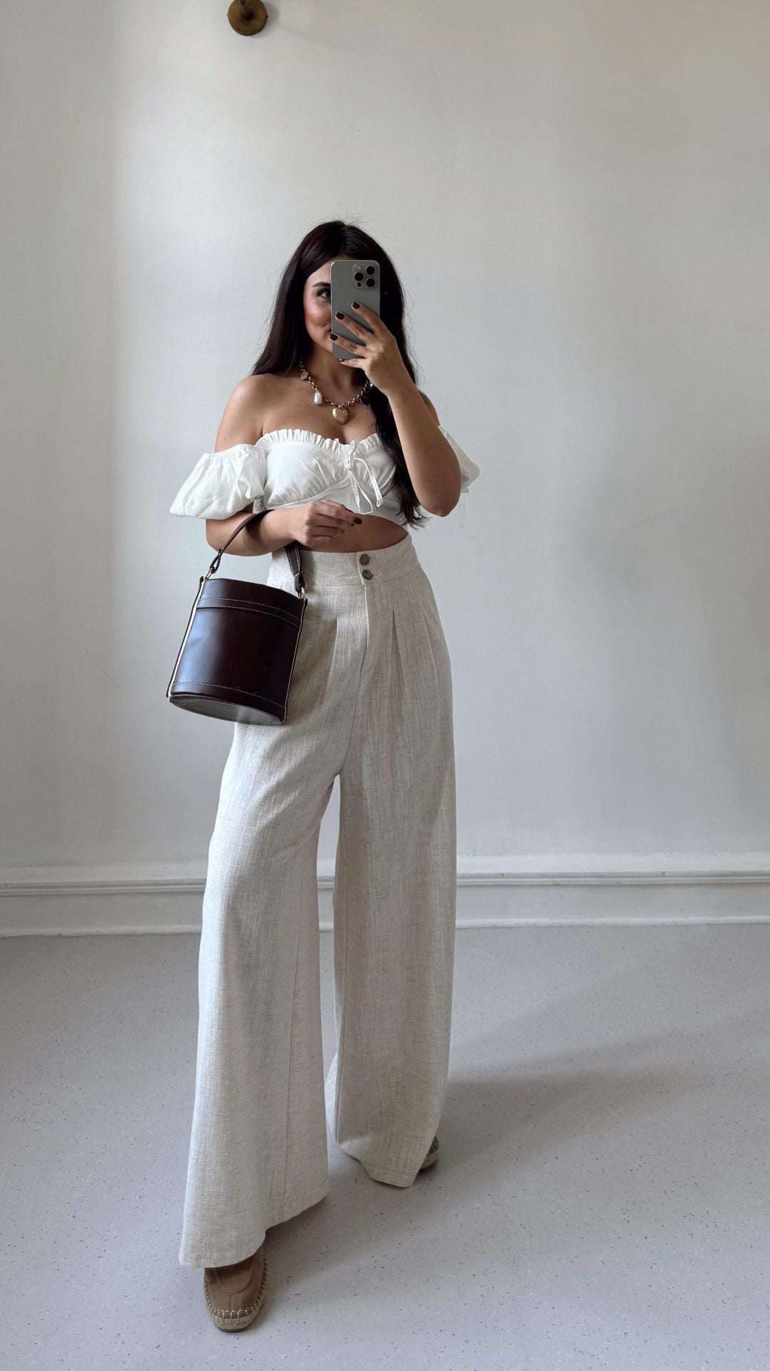 Natural Keten Etek Palazzo