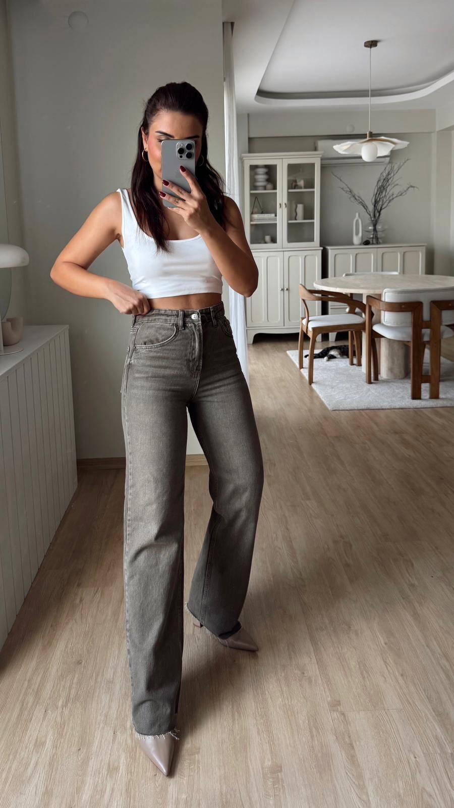 Haki Taşlamalı Straight Jean