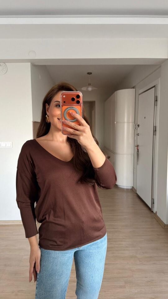 Dirsek Kol Triko Kahve