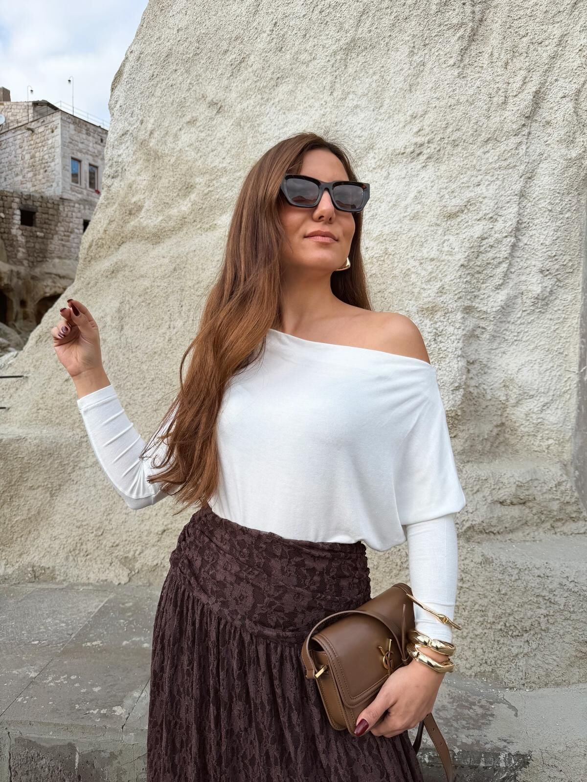 Kayık Yaka Bluz Ekru