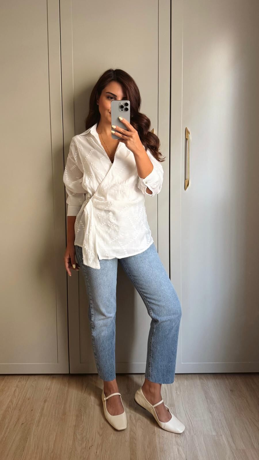 Tokalı Anvelop Gömlek Ekru