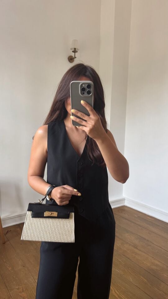 Hasır Detay Çanta Siyah