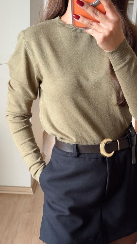 Bisiklet Yaka Kısa Triko Haki