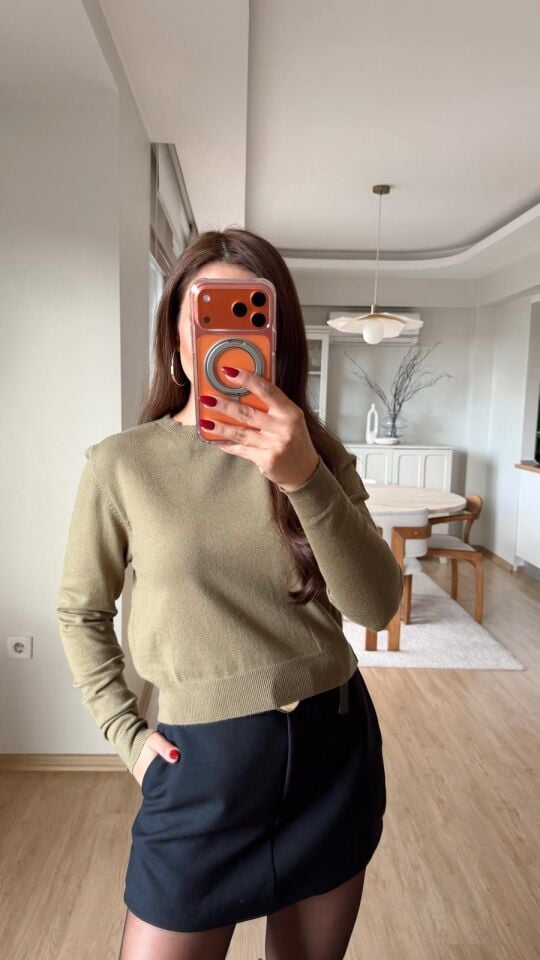 Bisiklet Yaka Kısa Triko Haki