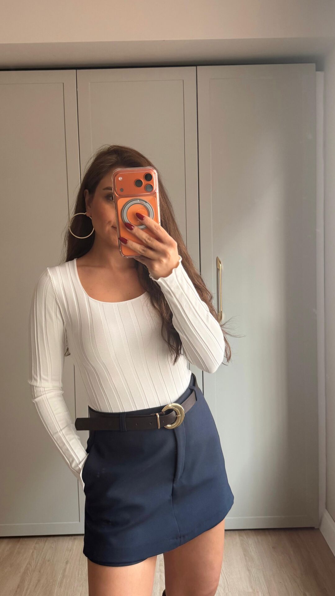 Kare Yaka Dokulu Triko Ekru