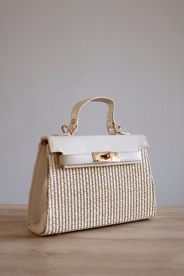 Hasır Detay Çanta Krem