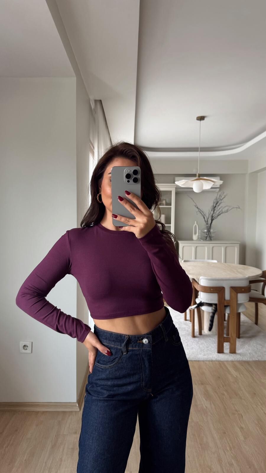 Basic Penye Crop Mürdüm