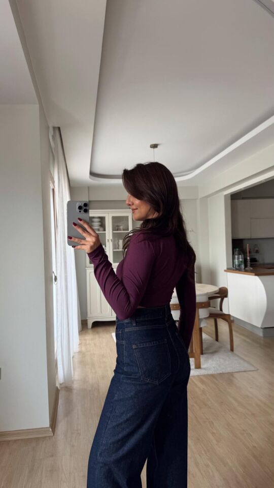 Basic Penye Crop Mürdüm