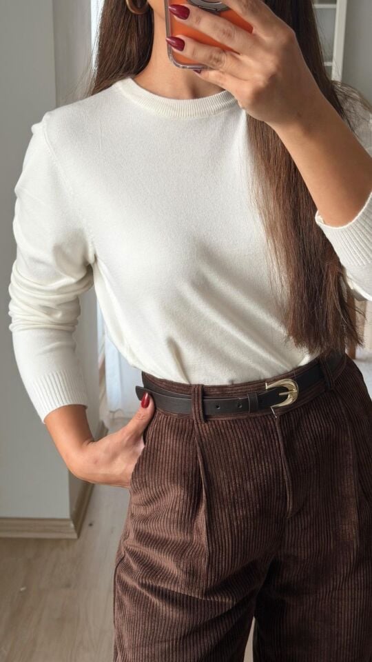 Bisiklet Yaka Triko Ekru