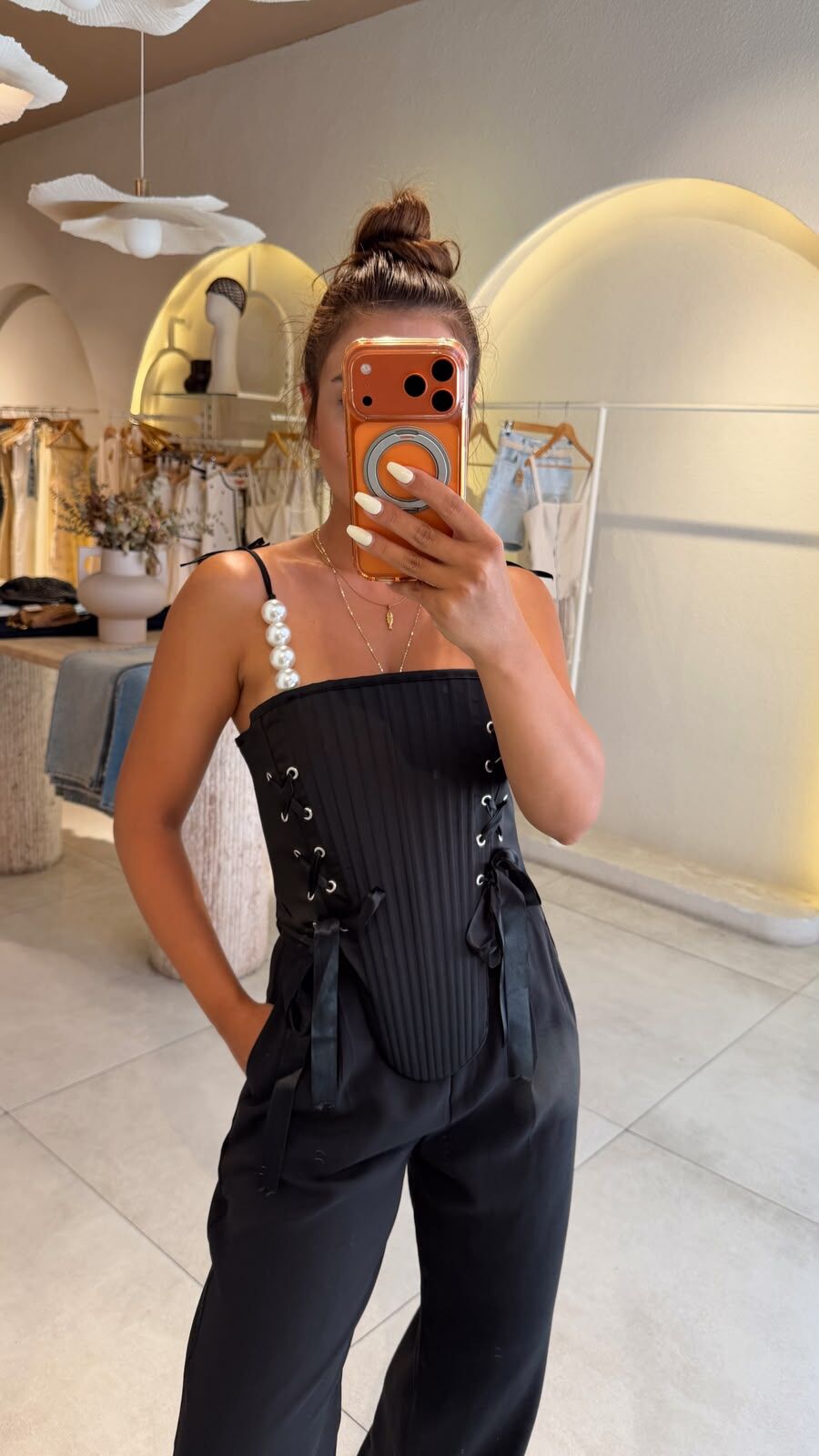 İncili Siyah Victorian Korse
