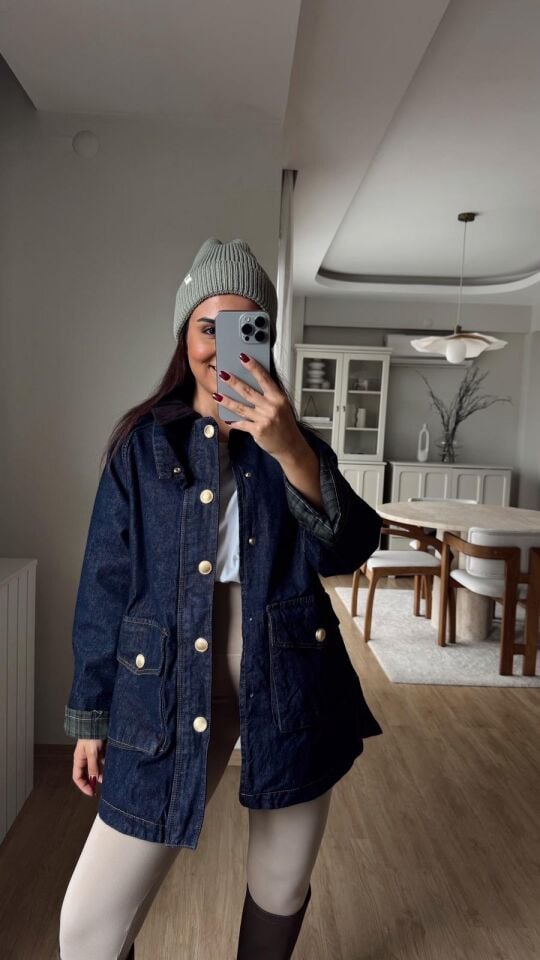 Ekose Astar Denim Ceket