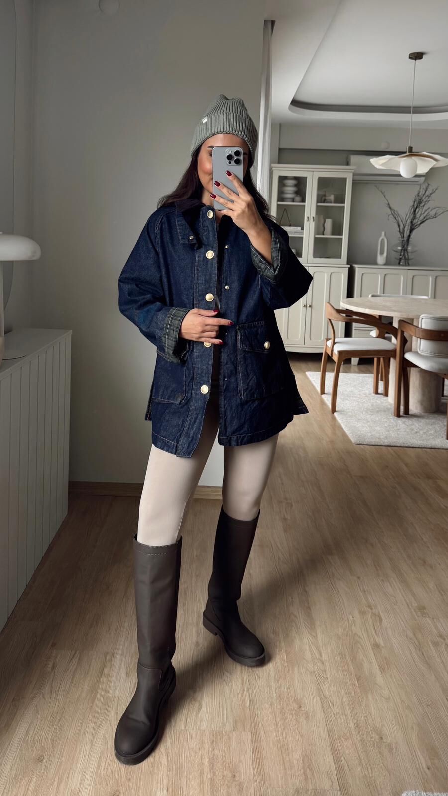 Ekose Astar Denim Ceket