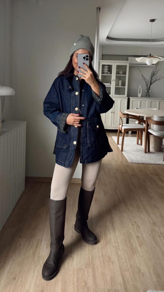 Ekose Astar Denim Ceket