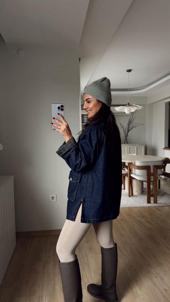 Ekose Astar Denim Ceket