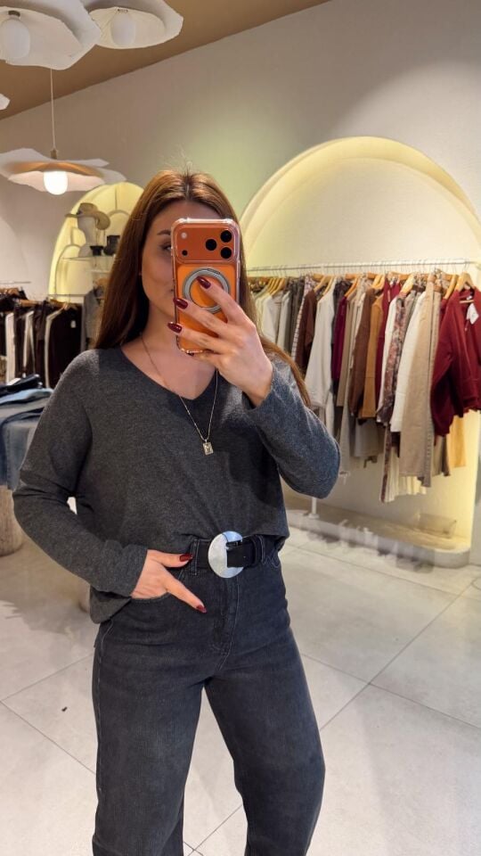 Yumoş Yarasa Bluz Gri