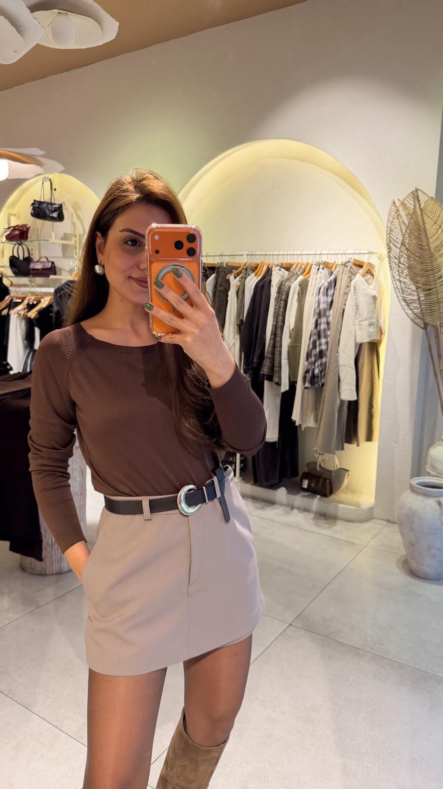 Kahve Kayık Yaka Triko