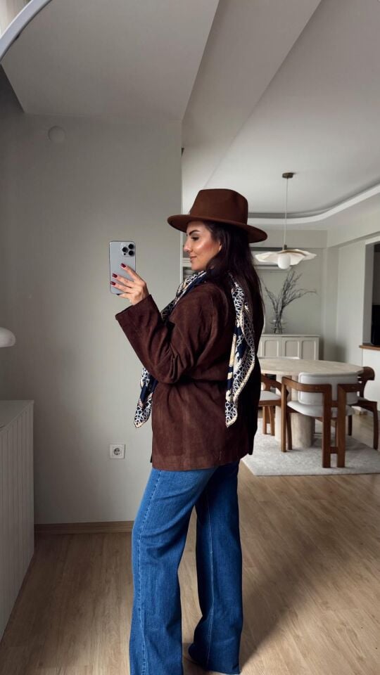 Kuşaklı Süet Blazer Kahve