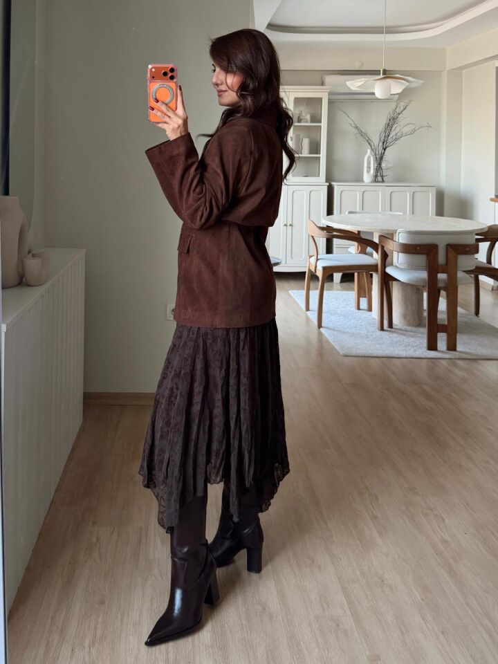 Kuşaklı Süet Blazer Kahve
