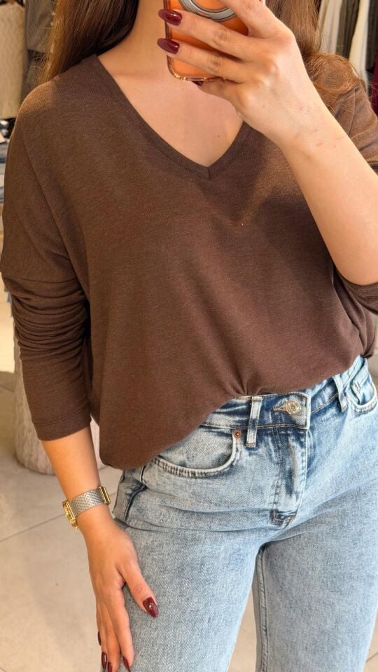 Yumoş Yarasa Bluz Kahve