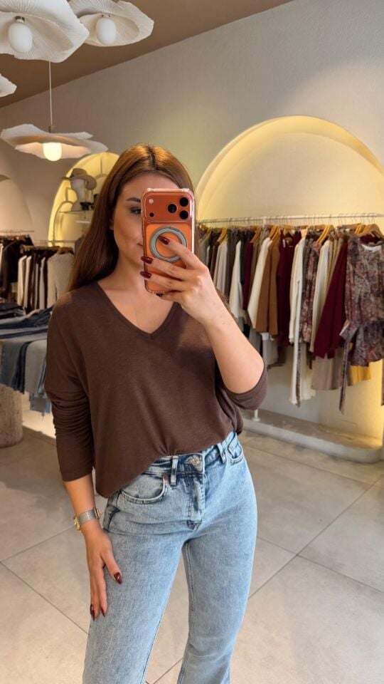 Yumoş Yarasa Bluz Kahve