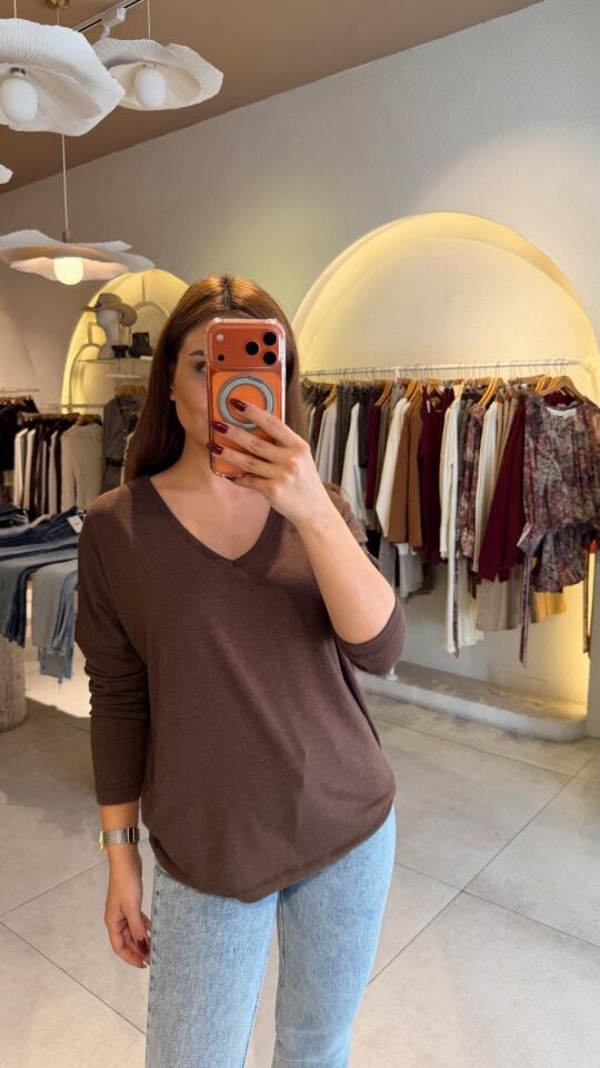 Yumoş Yarasa Bluz Kahve