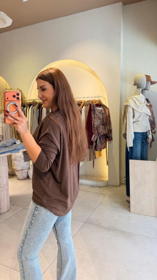 Yumoş Yarasa Bluz Kahve