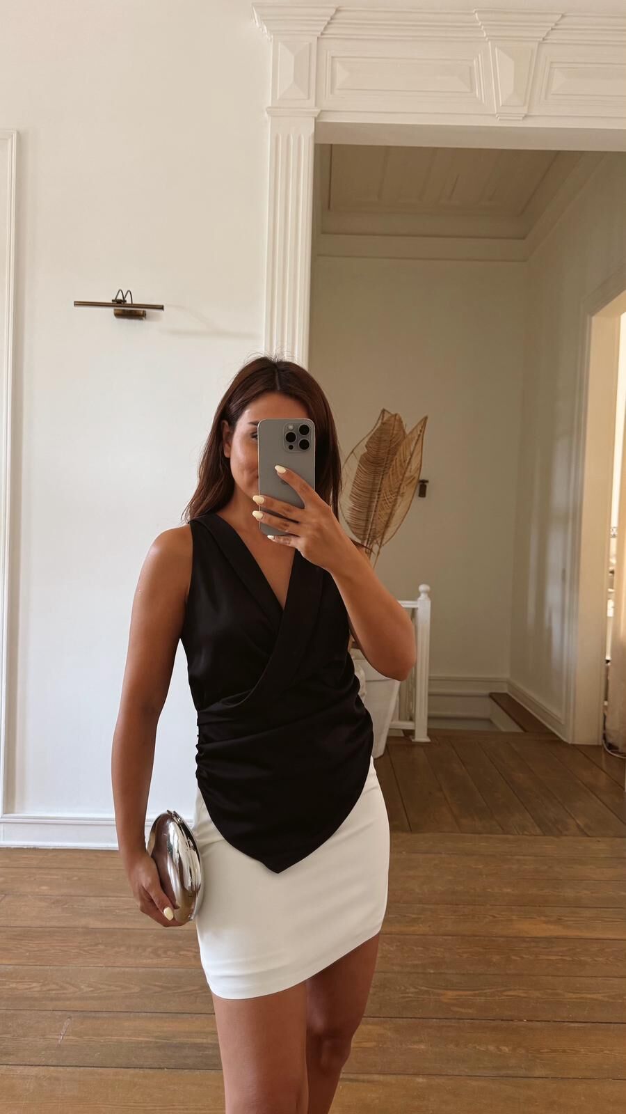 Siyah Saten Asimetrik Bluz