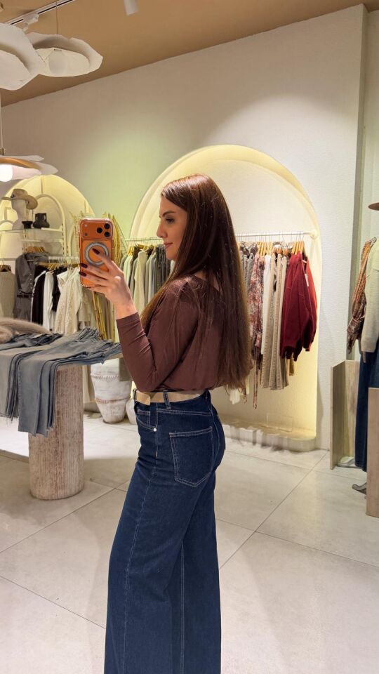 Kayık Yaka Bluz Kahve